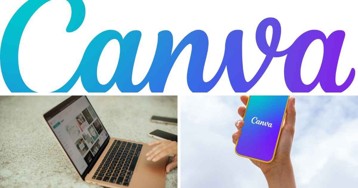 Designer using Canva AI on laptop with digital interface