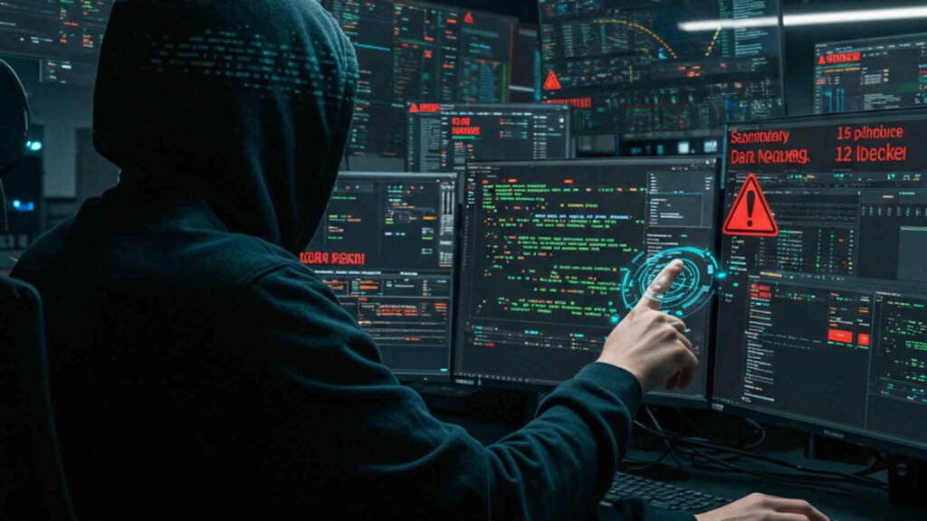 Hacker breaching a generative AI system in a simulated cyber attack