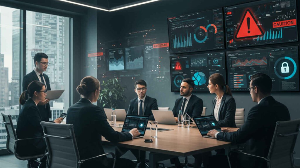 Business team discussing generative AI security risks in an enterprise setting