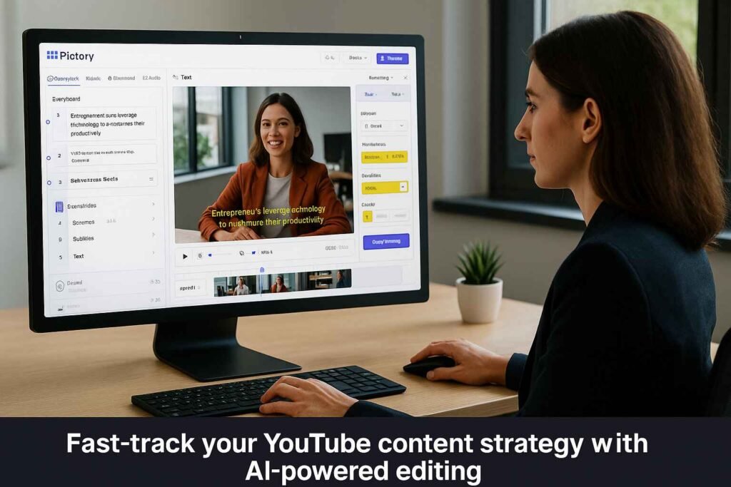 Marketing professional editing YouTube videos with smart AI video editing tools