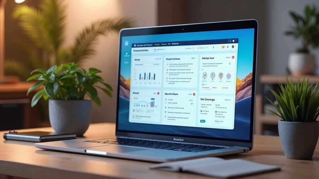 Laptop screen displaying a clean Notion dashboard with AI-powered productivity tools