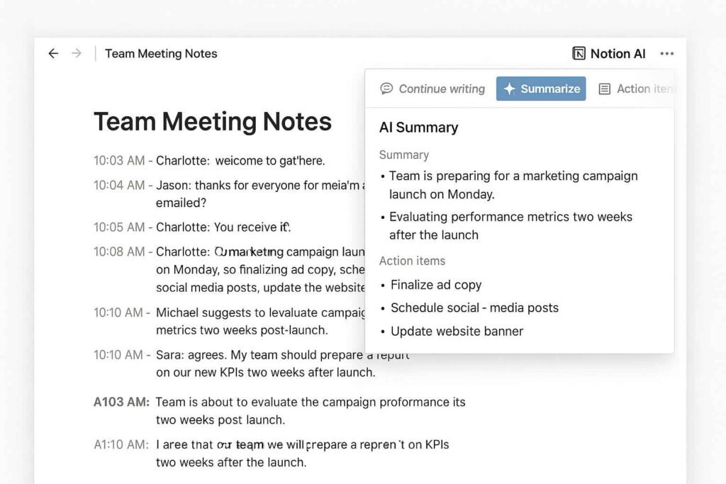 Notion AI transforming raw notes into structured summary

