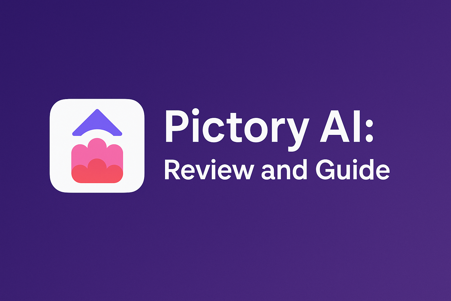 Banner image with Pictory AI logo and title “Pictory AI: Review and Guide” on a purple background