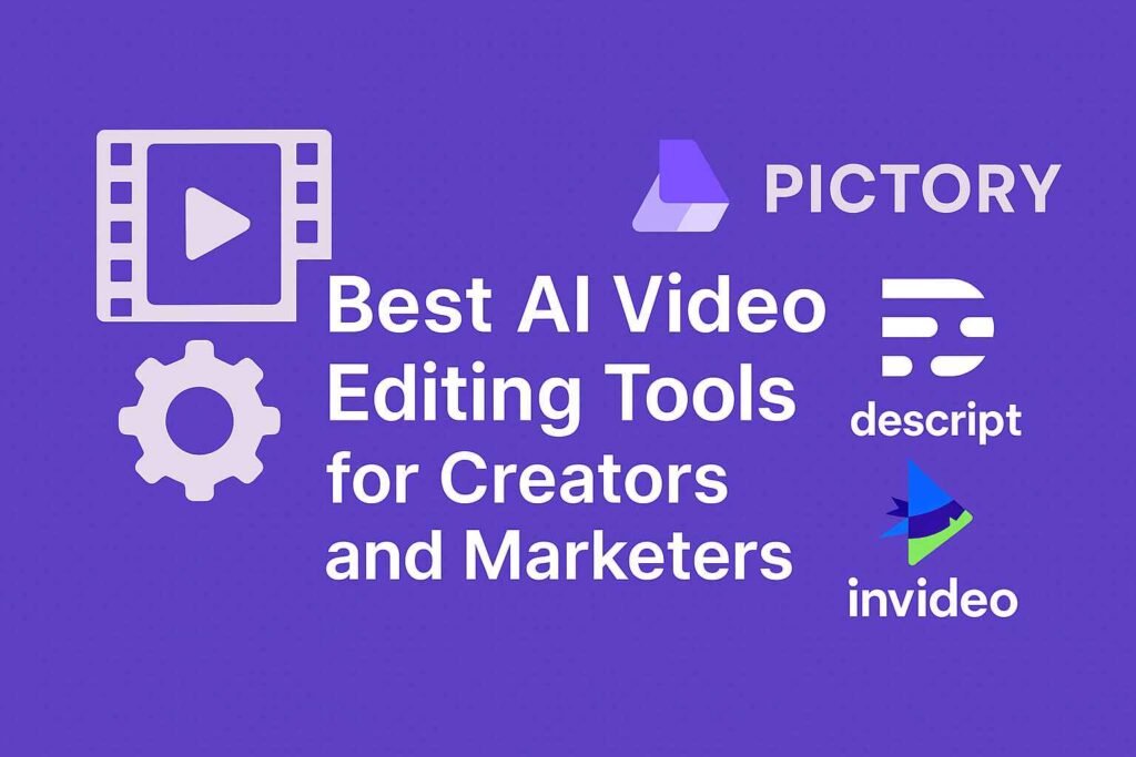 Side-by-side interface comparison of Pictory AI, Lumen5, and VEED.io