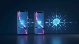 Illustration showing Apple vs Android vs Windows in AI-powered