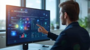 Dashboard display of AI bookkeeping software automating financial tasks