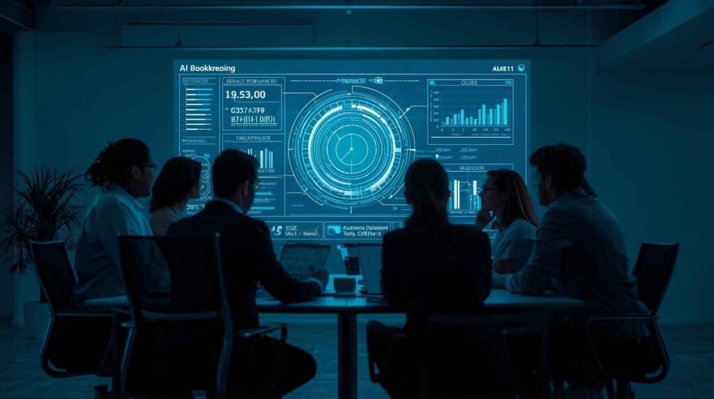Team using AI bookkeeping software to plan financial strategy