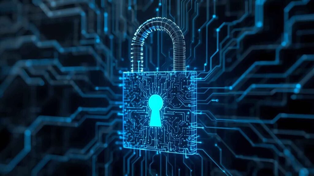 Futuristic AI lock representing the evolution and strength of AI in Cybersecurity